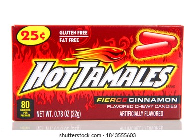 Alameda, CA - Oct 24, 2020: Box of Hot Tamales cinnamon hot candy, isolated on white.