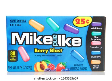 Alameda, CA - Oct 24, 2020: Boxes Of Mike And Ike Brand Gluten Free Candy. Berry Blast Flavor, Isolated On White.