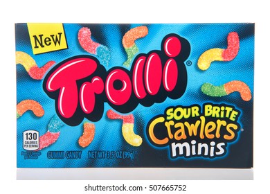 Alameda, CA - October 29, 2016: One 3.5 Ounce Box Of New Trolli Sour Brite Crawlers Minis Candy.