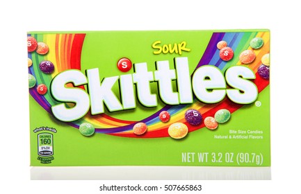 Alameda, CA - October 29, 2016: One 3.2 Ounce Box Of Skittles Brand Candy, Sour.