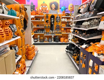 Alameda, CA - Sept 23, 2022: Department Store Aisle With Halloween Decorations, Packages Prominently Displayed.  Halloween Retail Spending Was Estimated At $9 Billion In 2018