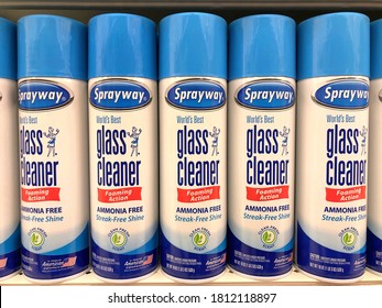 Alameda, CA - Sept 9, 2020: Grocery Store Shelf With Cans Of Sprayway Brand Foaming Class Cleaner. Ammonia Free Streak Free Shine.