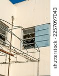 Alameda, CA, USA - January 17, 2023: Exterior shot of the abandoned barracks at the Naval Air Station in Alameda , CA