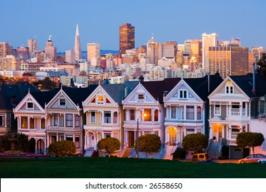 Alamo Square In San Francisco At Night