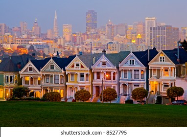 Alamo Square In San Francisco At Night