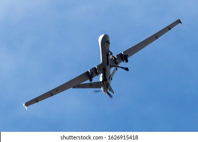 ALAMOGORDO, NEW MEXICO / USA - January 24, 2019: A United States Air Force MQ-9 Reaper flying near Holloman Air Force Base.