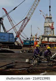 Alang, India - June 6, 2022: Alang Ship Scrap Yard