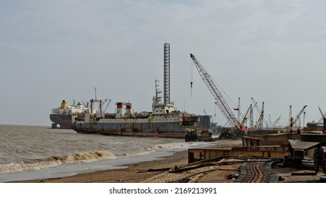 Alang, India - June 6, 2022: Alang Ship Scrap Yard