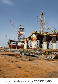 Alang, India - June 6, 2022: Alang Ship Scrap Yard