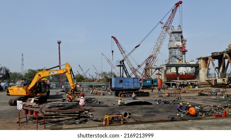 Alang, India - June 6, 2022: Alang Ship Scrap Yard