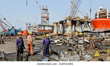 Alang, India - June 6, 2022: Alang Ship Scrap Yard