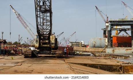 Alang, India - June 6, 2022: Alang Ship Scrap Yard