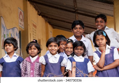 ALANGAON, MAHARASHTRA, INDIA - February 22, 2014: Happy Indian rural boy and girl at their school, Alangaon, Amravati , Maharashtra, India