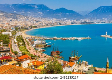 Alanya city, Antalya district, Turkey. Sunny summer and blue sea