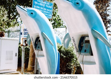 Alanya, Turkey - March, 2022: Turk Telekom Telephone With Logo In The Shape Of A Dolphin