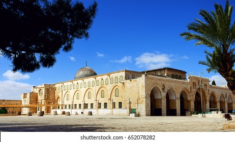 Al-Aqsa Mosque in Jerusalem on the top of the Temple Mount. Al Aqsa mosque is a sacred place for all muslims and islamic people.