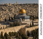 The Al-Aqsa Mosque, Jerusalem, standing tall on the Temple Mount amidst historic surroundings.