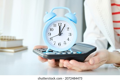 Alarm Clock In Hand. Time Management. Time Take Action. Deadline Concept.