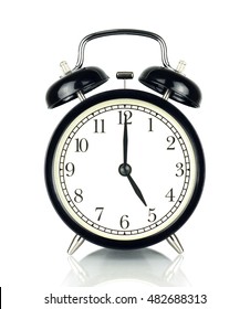 Alarm Clock isolated on white, in black and white, showing five o'clock. - Shutterstock ID 482688313