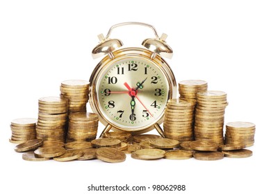 Alarm Clock And Money Isolated On White