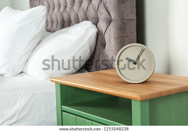 Alarm Clock On Nightstand Bedroom Space Stock Photo Edit Now 1215048238