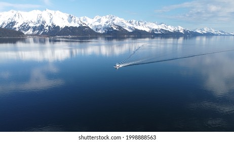 Alaska Aerial Seward Boat In Bay