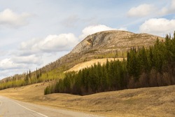 The Alaska Highway Through Canada And The United States--including Mountains, Moose, Bison, Quaint Towns, Kitsch, Landscapes--in Spring.