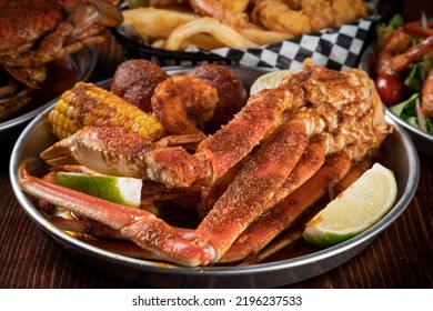 Alaskan King Crab Legs With Boiled Shrimp And Potatoes.