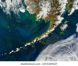 Alaskan Peninsula and Aleutian Islands. Alaskan Peninsula and Aleutian Islands. Elements of this image furnished by NASA. - Powered by Shutterstock