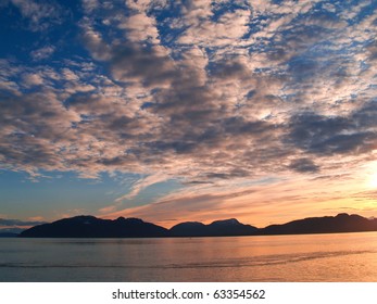 Alaskan Sunset From Cruise Boat.