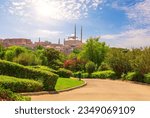 Al-Azhar Park by the Great Mosque of Muhammad Ali Pasha or Alabaster Mosque, top place of visit in Cairo, Egypt