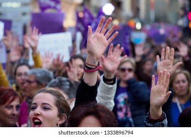 Albacete, Castilla-La Mancha/Spain; March 8 2019: Womens Day Protest March In Albacete Spain. 8M