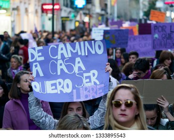 Albacete, Castilla-La Mancha/Spain»; March 8 2019: Womens Day Protest March In Albacete Spain. 8M»