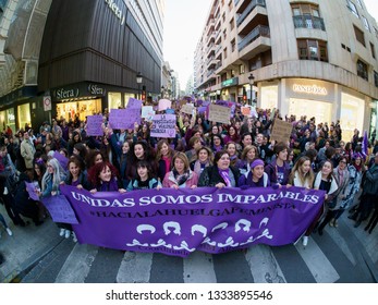 Albacete, Castilla-La Mancha/Spain»; March 8 2019: Womens Day Protest March In Albacete Spain. 8M»