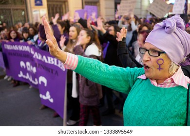 Albacete, Castilla-La Mancha/Spain»; March 8 2019: Womens Day Protest March In Albacete Spain. 8M»