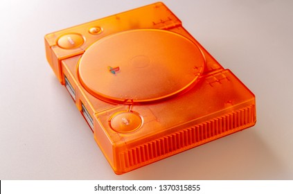 Albacete, Spain, April 15, 2019: Video Game Consoles Play Station 1- Psx- Psone - Blue, Green, Orange Or Gray Colors. - Image