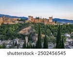 Albaicin, Granada, Province of Granada, Andalusia, Spain. Sunset view of the Alhambra in Granada.