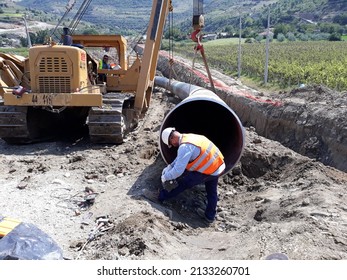 Albania August 20, 2018 - NDT or non destructive testing for ultra sonic test on pipeline bevelling