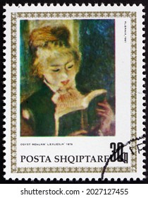 ALBANIA - CIRCA 1991: A Stamp Printed In Albania Shows Girl Reading, Painting By Pierre Auguste Renoir, French Painter, Circa 1991