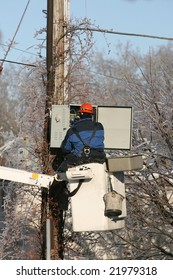 Albany - December 13: Lineman For The Utility Companies Make Repairs To Downed Power And Telephone Lines In After An Ice Storm On December 13, 2008 In Albany, NY