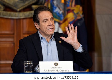 Albany, New York / United States 3/15/2020 New York Gov. Andrew Cuomo Announces Updates On The Spread Of The Coronavirus During A News Conference At The State Capitol.
