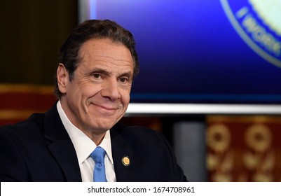 Albany, New York / United States 3/16/2020 New York Gov. Andrew Cuomo announces efforts to prevent the spread of the coronavirus during a news conference in the Red Room at the state Capitol.
