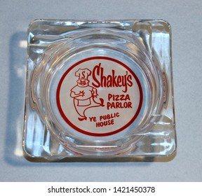 Albany, NY 3/17/2015: Vintage Glass Collectible Ashtray From Shakey's Pizza Parlor.