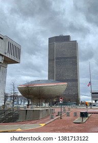 ALBANY, NY - April 15, 2019: The Egg In Albany Is An Iconic Landmark Of The New York State Capital. It Serves As The Performing Arts Center Venue.