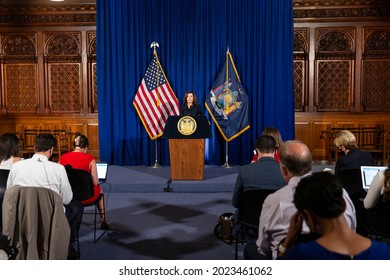 Albany, NY - August 11, 2021: Lieutenant Governor Kathy Hochul Addresses People Of New York At State Capitol Building