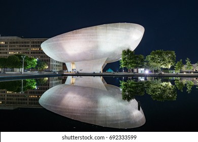 ALBANY, NY - JUNE 28: The Egg Performing Arts Center In Albany, New York On The Empire State Plaza At Night On June 28, 2017