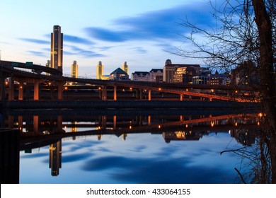 Albany NY Skyline Wintertime, From Rennsaeler NY, Looking Across. Reflections On The Hudson River Include Some Ice. Capital City Of NY.