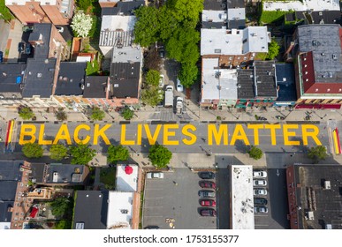 Albany, NY/ U.S. - 06/09/20: Black Lives Matter is painted along two blocks of Lark Street in New York's Capital City. It is the brainchild of In Our Own Voice. 