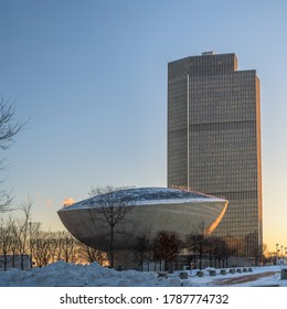 Albany, NY / USA / Feb. 1st, 2019: Empire State Plaza And The Egg Monument Landmark