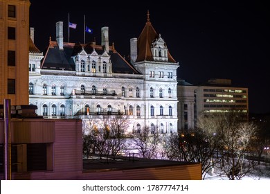 Albany, NY / USA / Jan. 31, 2019: New York State Capitol By Night